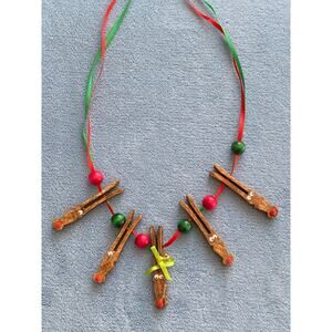 Vintage Handmade Holiday / Christmas Rudolph and Friends Necklace